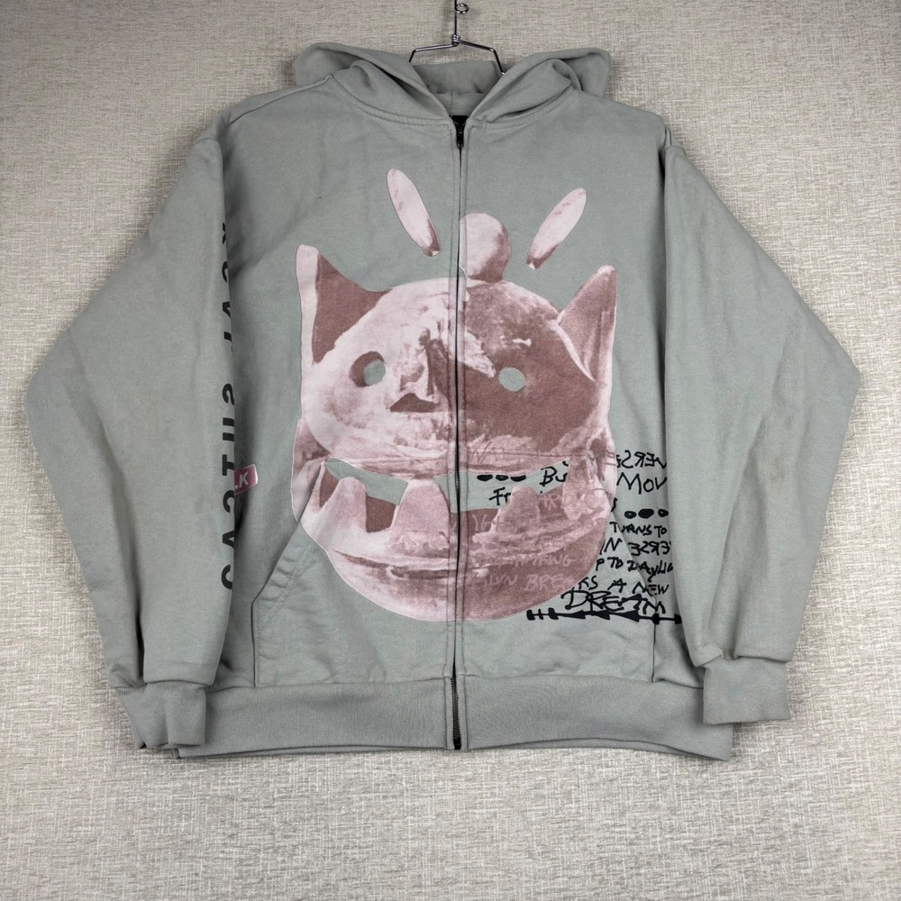 Cactus Jack Travis Scott Full Zip Hoodie Sage Green Graphic Mens Large